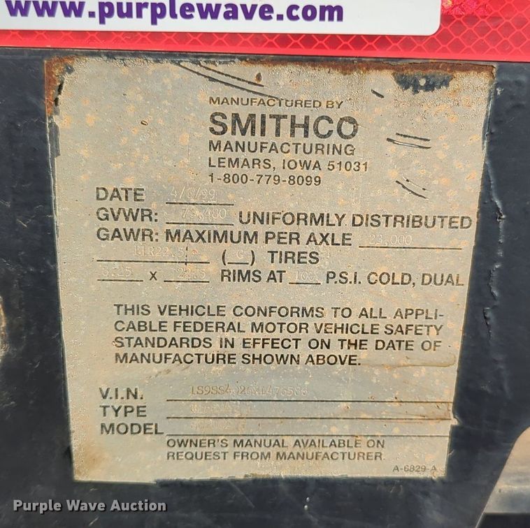 image for item MX9470 1999 Smithco  side dump trailer