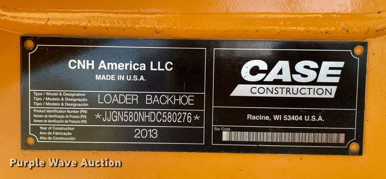 image for item NA9672 2013 Case 580N  backhoe