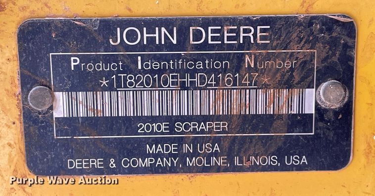 image for item NA9683 2017 John Deere 2010DE  scraper