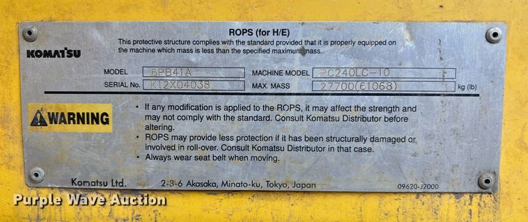 image for item NI9102 2013 Komatsu PC240LC-10  excavator