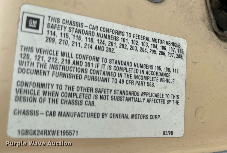 image for item NL9088 1998 Chevrolet 2500  pickup truck cab and chassis