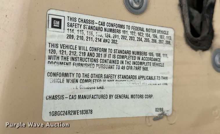 image for item NL9090 1998 Chevrolet 2500  pickup truck cab and chassis