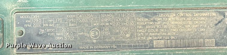 image for item NO9311 2012 Volvo EW180D  wheeled excavator