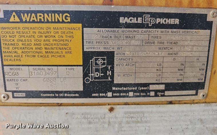 image for item NP9001 1998 Eagle Picher RC60  forklift