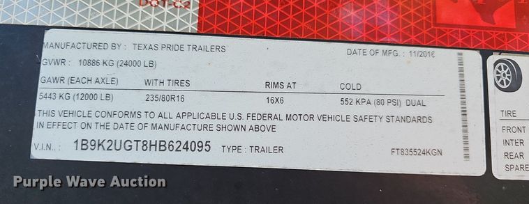 image for item NP9011 2017 Texas Pride  equipment trailer