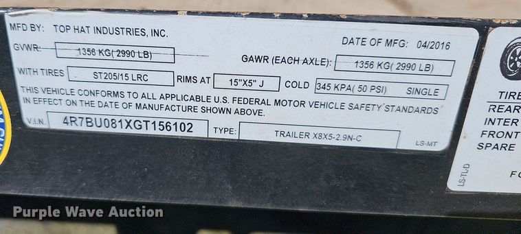 image for item NP9023 2016 Top Hat  utility trailer