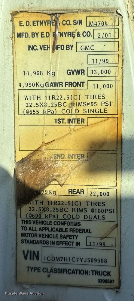 image for item NQ9471 2000 GMC C7500  oil distributor truck