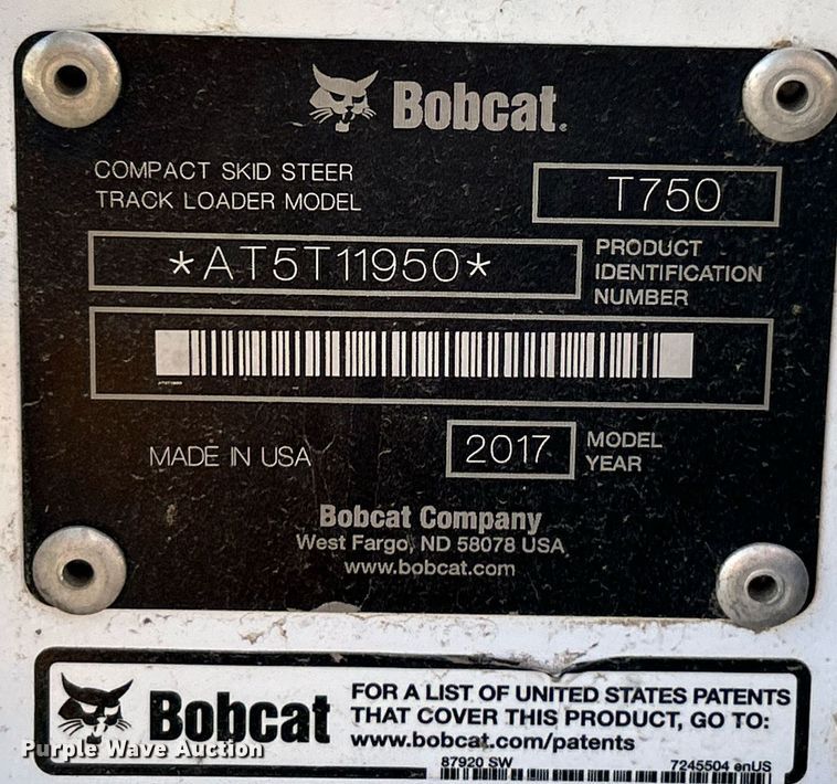 image for item NR9273 2017 Bobcat T750  tracked skid steer loader