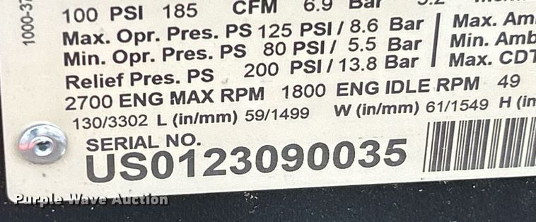 image for item NR9291 2023 Sullair 185D  air compressor