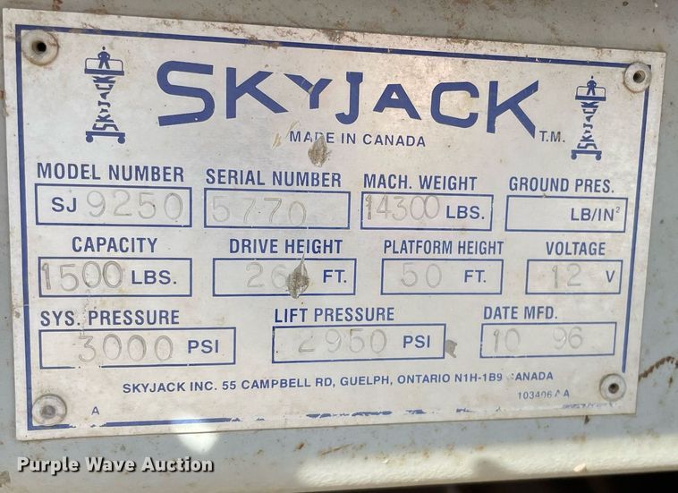 image for item NX9969 1996 Sky Jack SJ9250  scissor lift