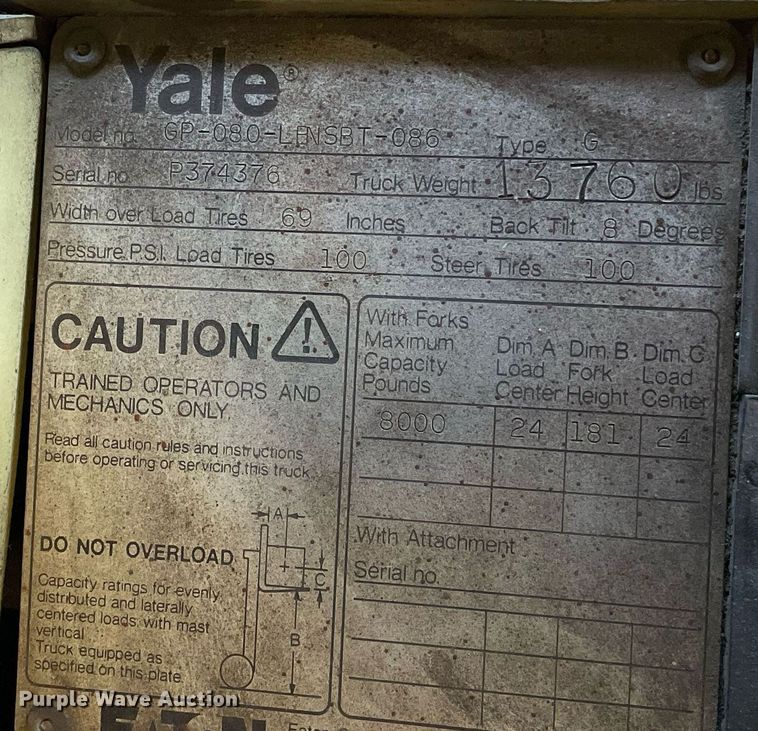 image for item NX9971 Yale GP-080-LBNSBT-086  forklift