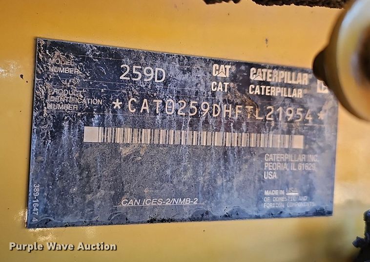 image for item OG9542 2019 Caterpillar 259D  tracked skid steer loader