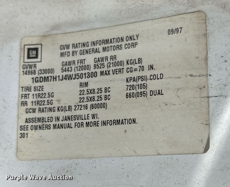 image for item OK9025 1998 GMC C7500  crane truck