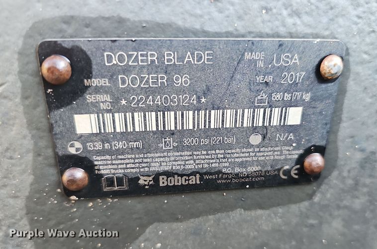 image for item OL9347 2017 Bobcat  skid steer dozer blade