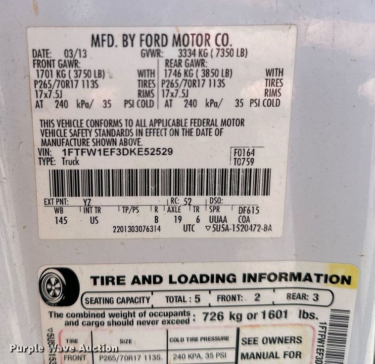 image for item DP3179 2013 Ford F150  SuperCrew pickup truck