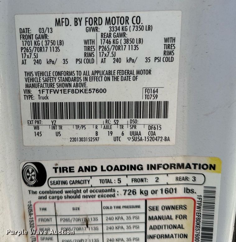 image for item DP3181 2013 Ford F150  SuperCrew pickup truck