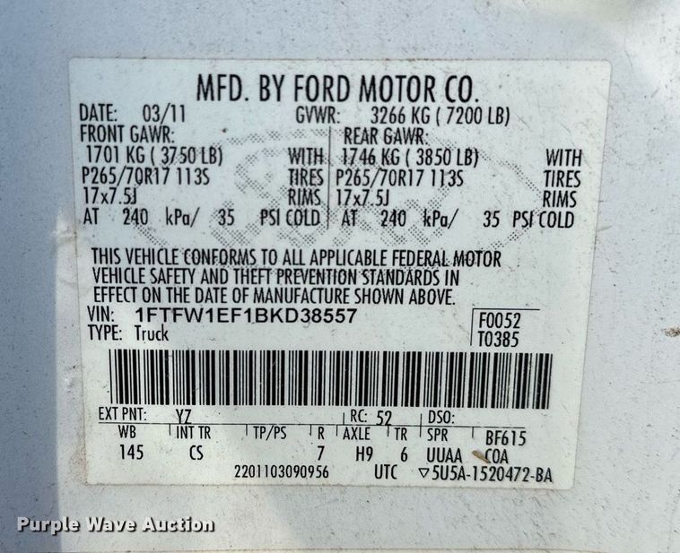 image for item DP3183 2011 Ford F150  SuperCrew pickup truck