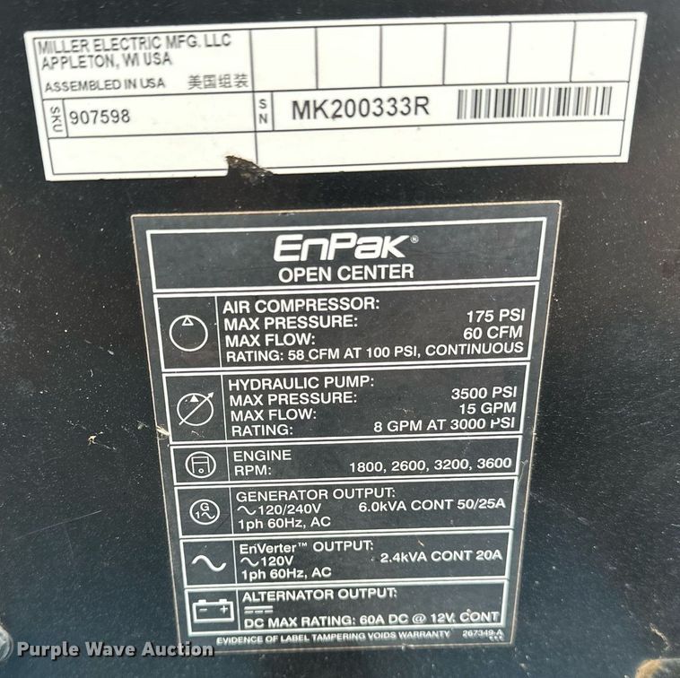 image for item DP3227 Miller EnPak A60HGE  generator