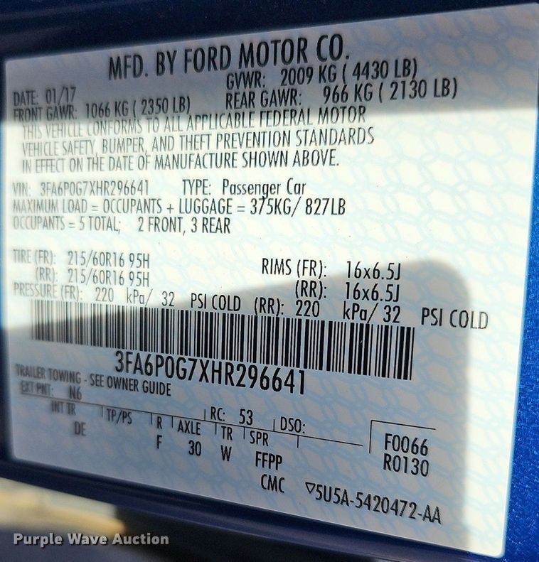 image for item DR5882 2017 Ford Fusion