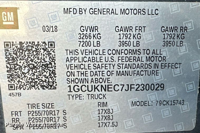 image for item IU9094 2018 Chevrolet Silverado 1500  Crew Cab pickup truck