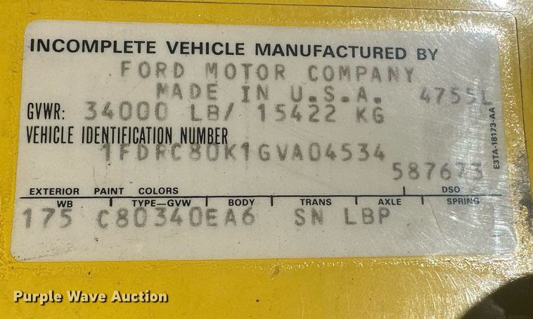 image for item IU9133 1986 Ford C800  pumper fire truck