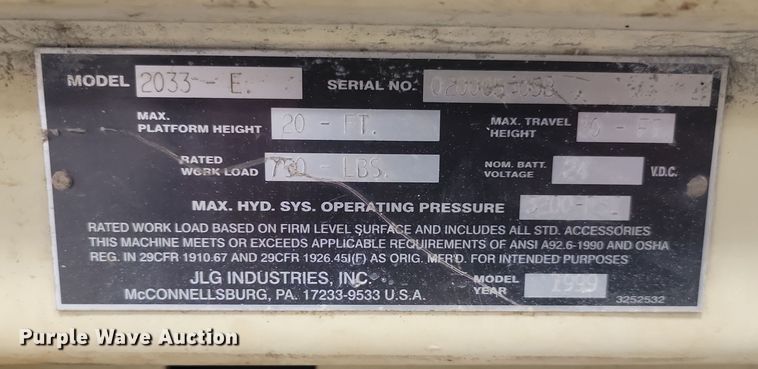 image for item KH9434 1999 JLG 2033-E  scissor lift