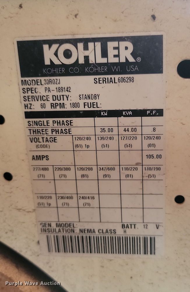 image for item KU9081 Kohler 30R0ZJ  generator
