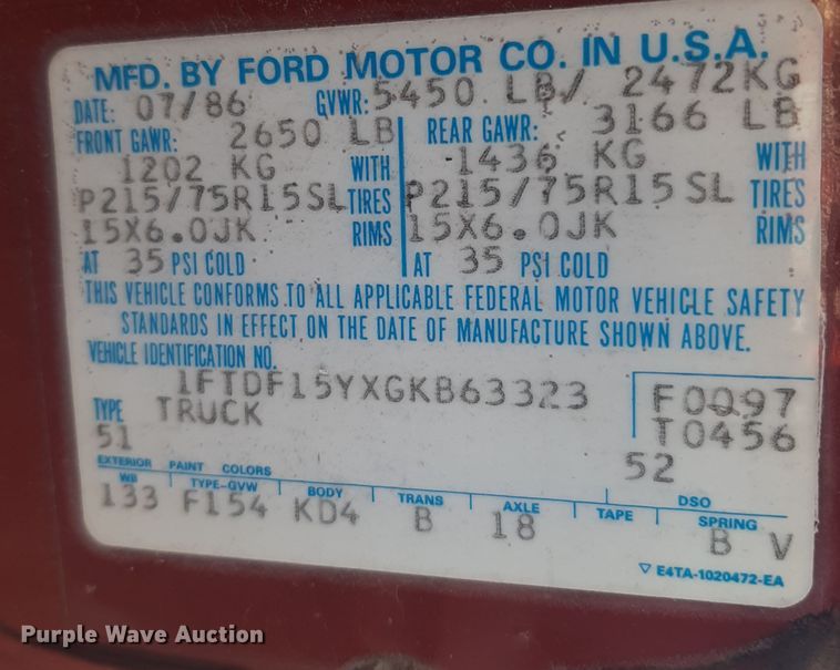 image for item LX9824 1986 Ford F150  pickup truck