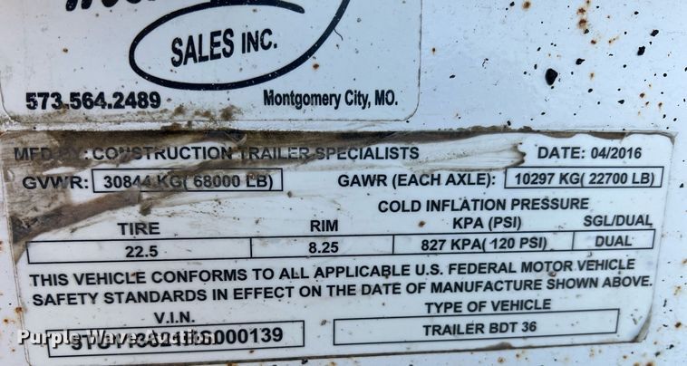 image for item NA9260 2017 Construction Trailer Specialists BDT 36 bottom dump trailer