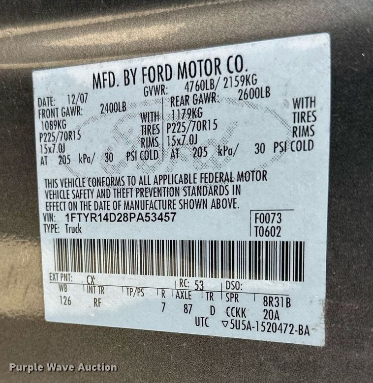 image for item NL9169 2008 Ford Ranger  SuperCab pickup truck