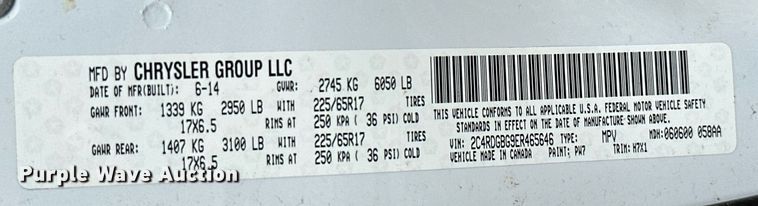 image for item NO9322 2014 Dodge Grand Caravan  handicap accessible van