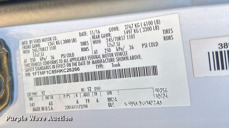 image for item NQ9545 2017 Ford F150  pickup truck