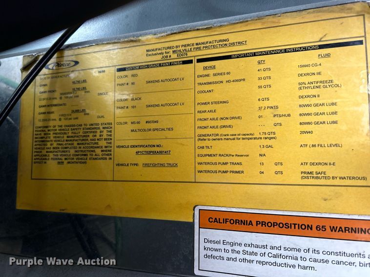 image for item NR9290 1999 Pierce  fire truck