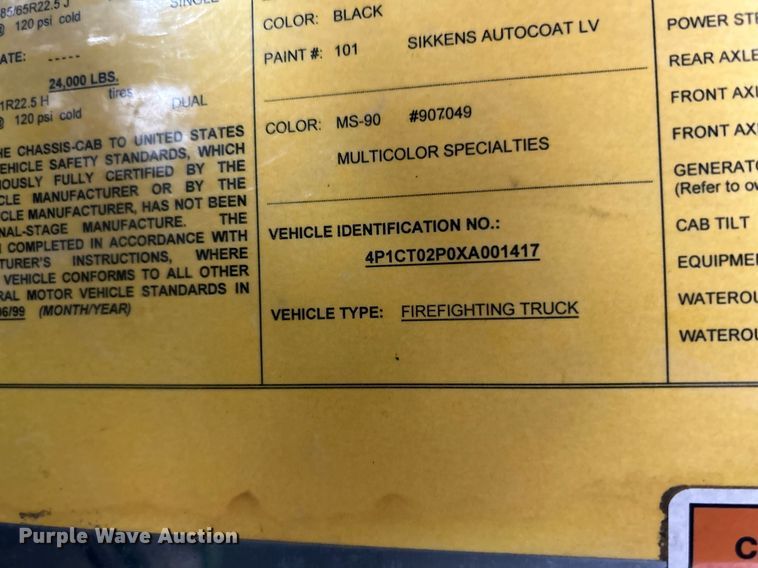 image for item NR9290 1999 Pierce  fire truck