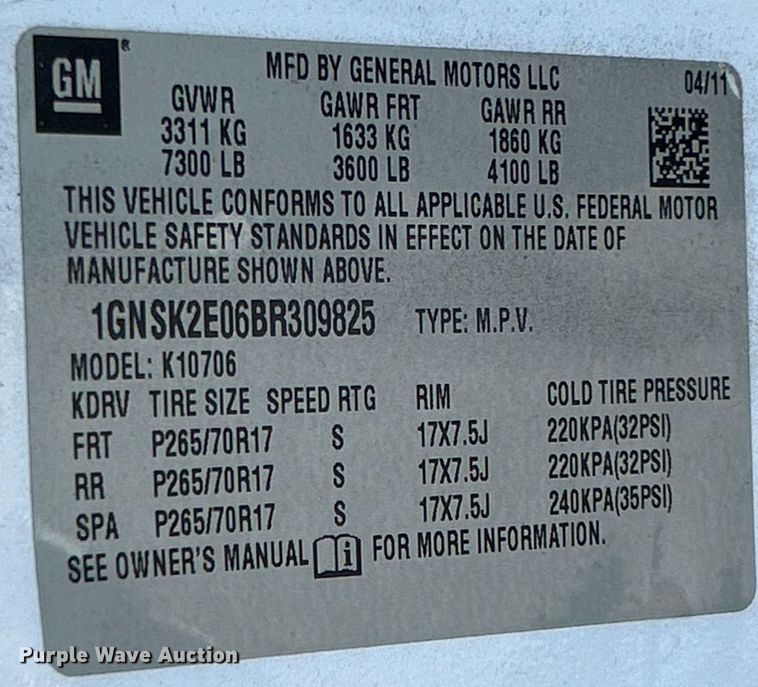 image for item NR9358 2011 Chevrolet Tahoe Police  SUV