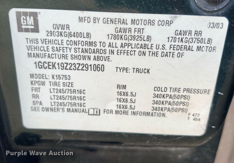 image for item OA9119 2003 Chevrolet Silverado 1500  Ext. Cab pickup truck