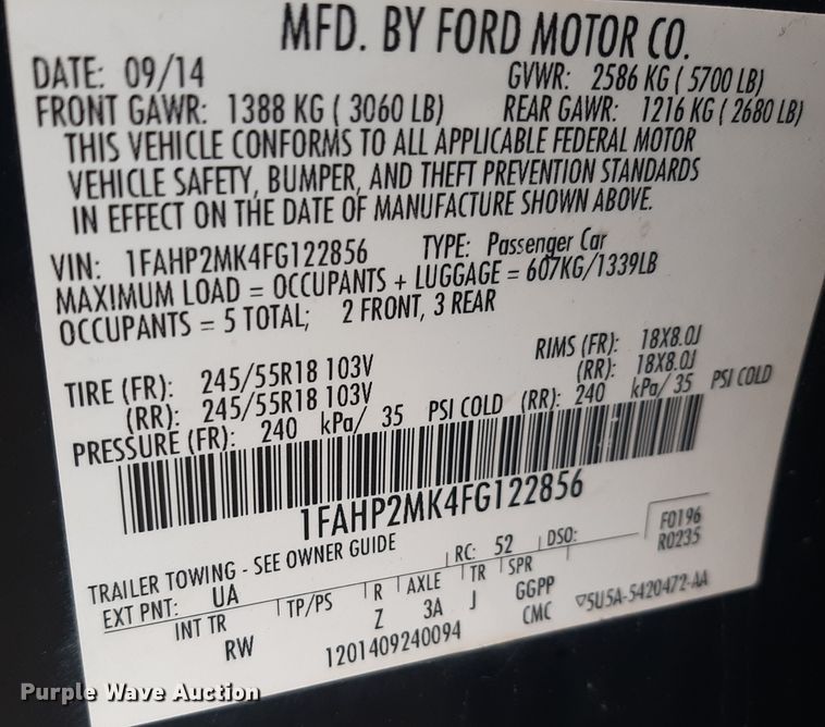 image for item OF9597 2015 Ford Taurus Police