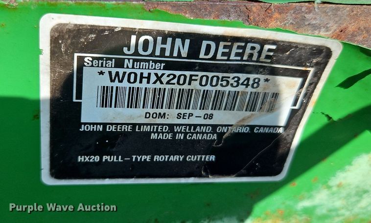 image for item DN7055 2008 John Deere HX20  batwing rotary mower