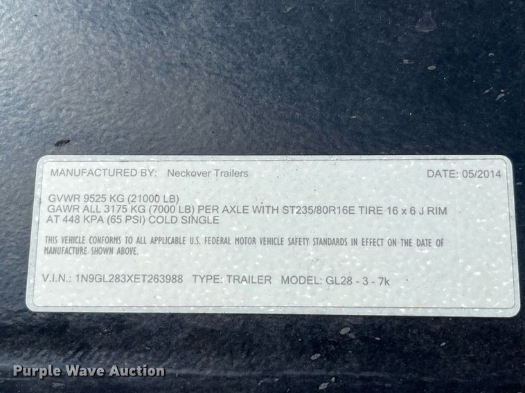 image for item DP2129 2014 Neckover GL28-3-7K  livestock trailer