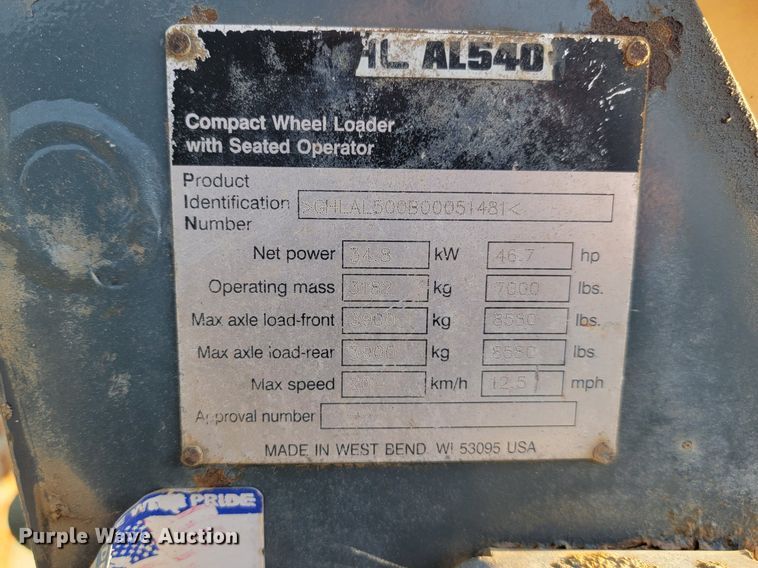 image for item JG9648 2011 Gehl AL540  wheel loader