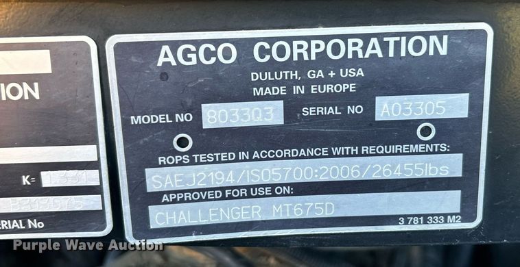 image for item NR9350 2012 Challenger MT675D tractor