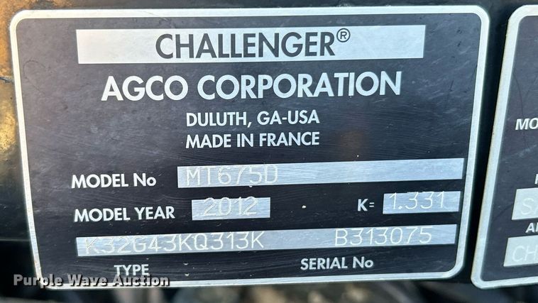 image for item NR9350 2012 Challenger MT675D tractor