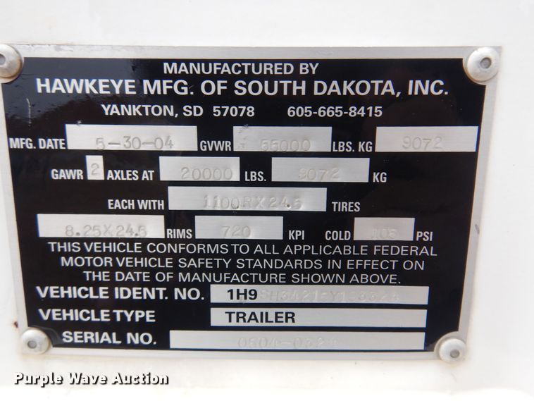 image for item OF9565 2005 Dakota  grain trailer