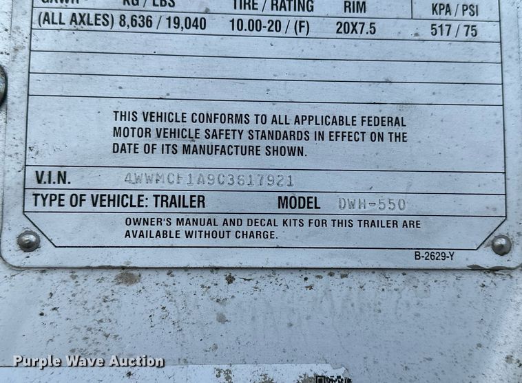 image for item OK9145 2012 Wilson DWH-550 Pace Setter  grain trailer