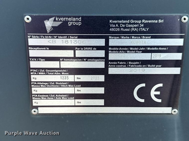 image for item OK9286 2019 Kubota SE5320  flail mower