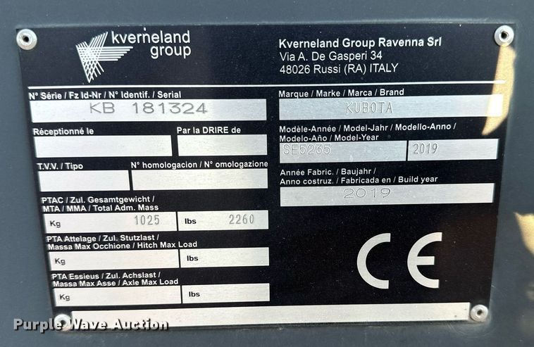image for item OK9287 2019 Kubota SE5235  flail mower