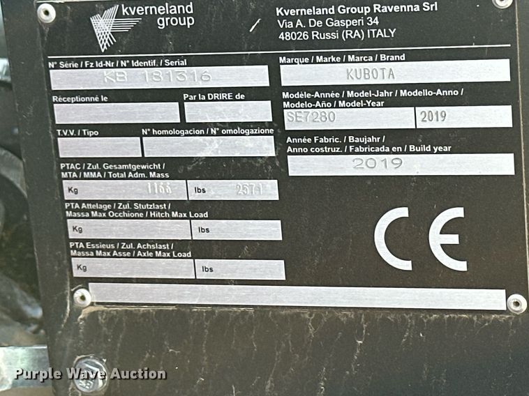 image for item OK9288 2019 Kubota SE7280  flail mower