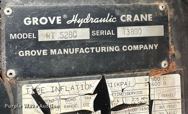 image for item JE9426 1990 Grove RT528C  crane