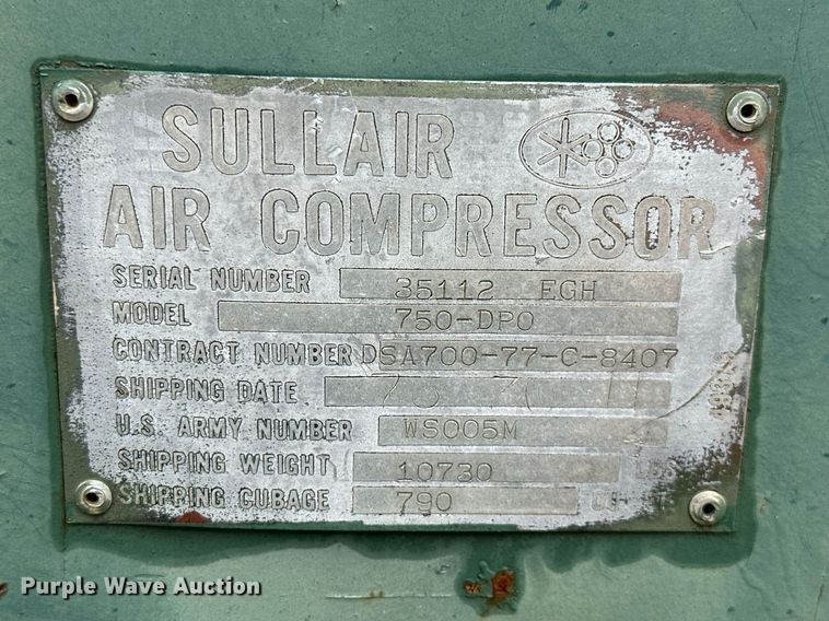 image for item JE9443 Sullair 750-DPO  air compressor