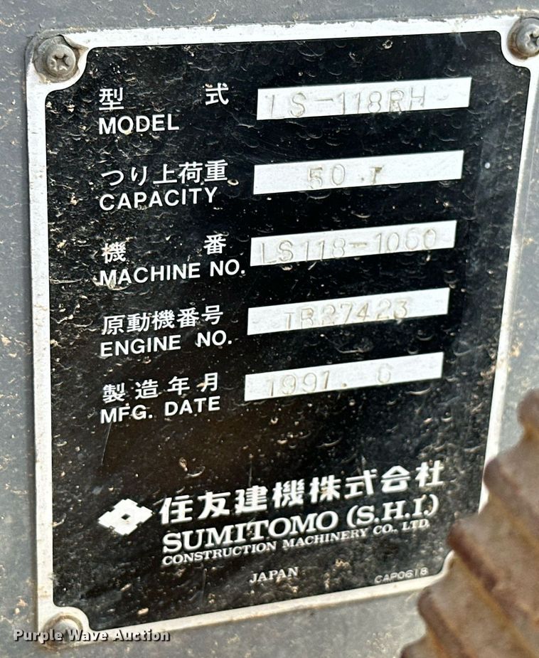 image for item JE9447 1991 Sumitomo LS 118RH  crane